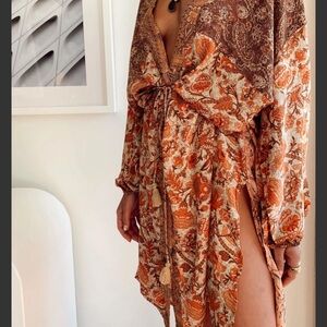 12th Tribe Brown and Cream Floral Swim Coverup